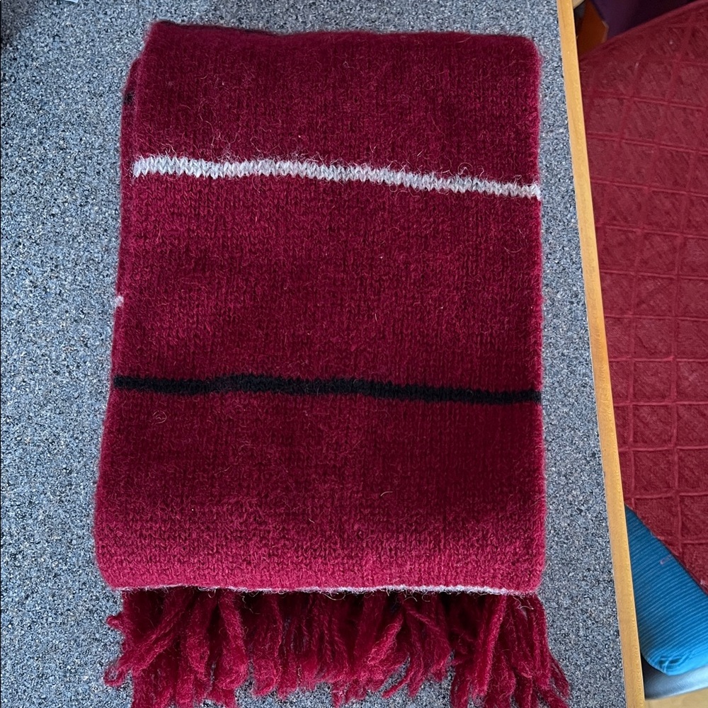 Dior wool Burgundy scarf with Fringe- vintage